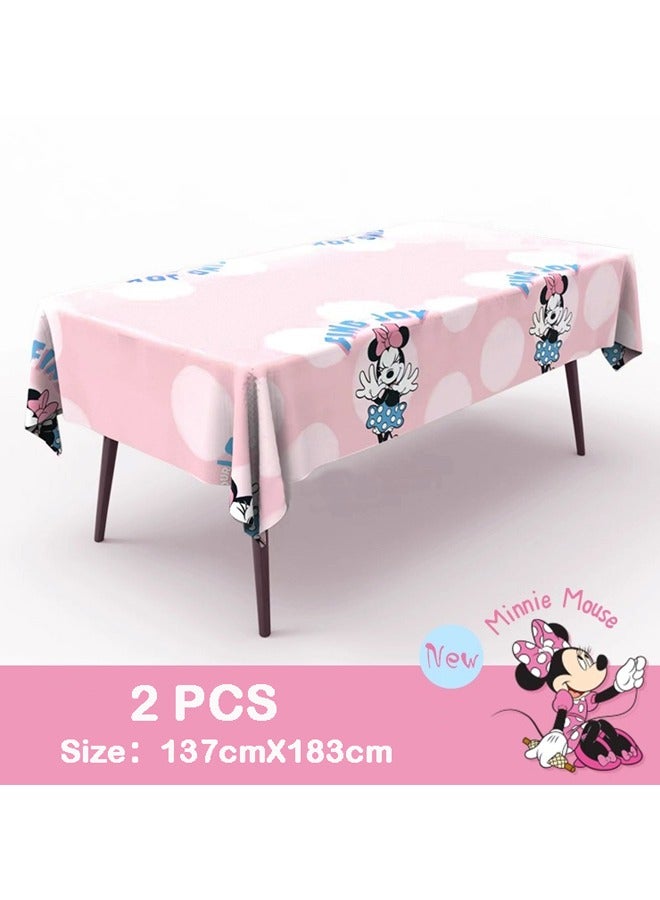 2 PCS Minnie pattern disposable waterproof birthday tablecloth party supplies decorative tablecloth (size: 137cm*183cm)  - Image 2