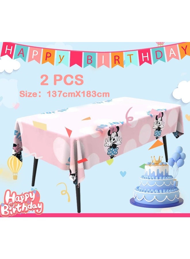 2 PCS Minnie pattern disposable waterproof birthday tablecloth party supplies decorative tablecloth (size: 137cm*183cm)  - Image 1