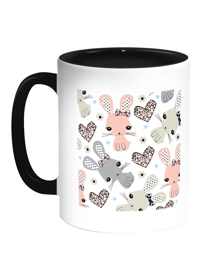 RKN Cartoon Drawings - Rabbits Printed Coffee Mug White/Black 11ounce - Image 1