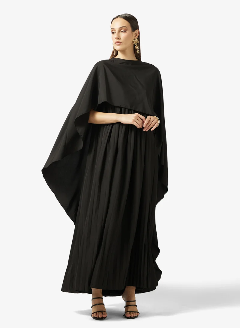 Khizana Pleated Dress With Cape Sleeves