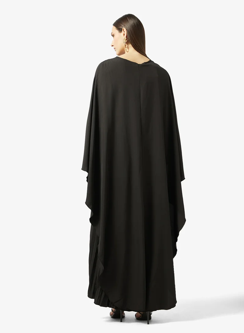 Khizana Pleated Dress With Cape Sleeves