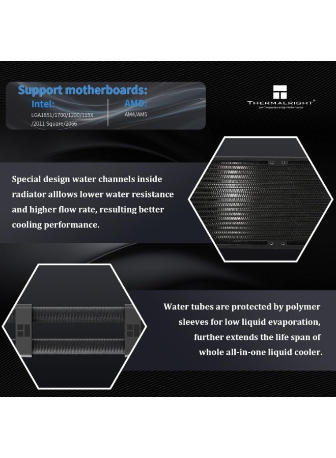 ثيرمالرايت مبرد المعالج Thermalright Peerless Vision 360 ARGB أسود، نظام تبريد مائي متكامل، شاشة IPS LCD مقاس 3.95 بوصة بدقة 480x480، متوافق مع معالجات AM4/AM5؛ Intel 1700/1851، مزود بثلاث مراوح توصيل لاسلكية. - Image 3