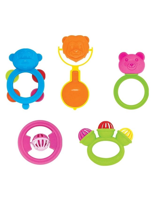 لوكزر مجموعة من 5 خشخيشة بلاستيكية ملونة غير سامة وخالية من مادة BPA من LUKZER للأطفال والرضع، ألعاب للأطفال حديثي الولادة (مجموعة من 5 قطع، متعددة الألوان) - Image 1