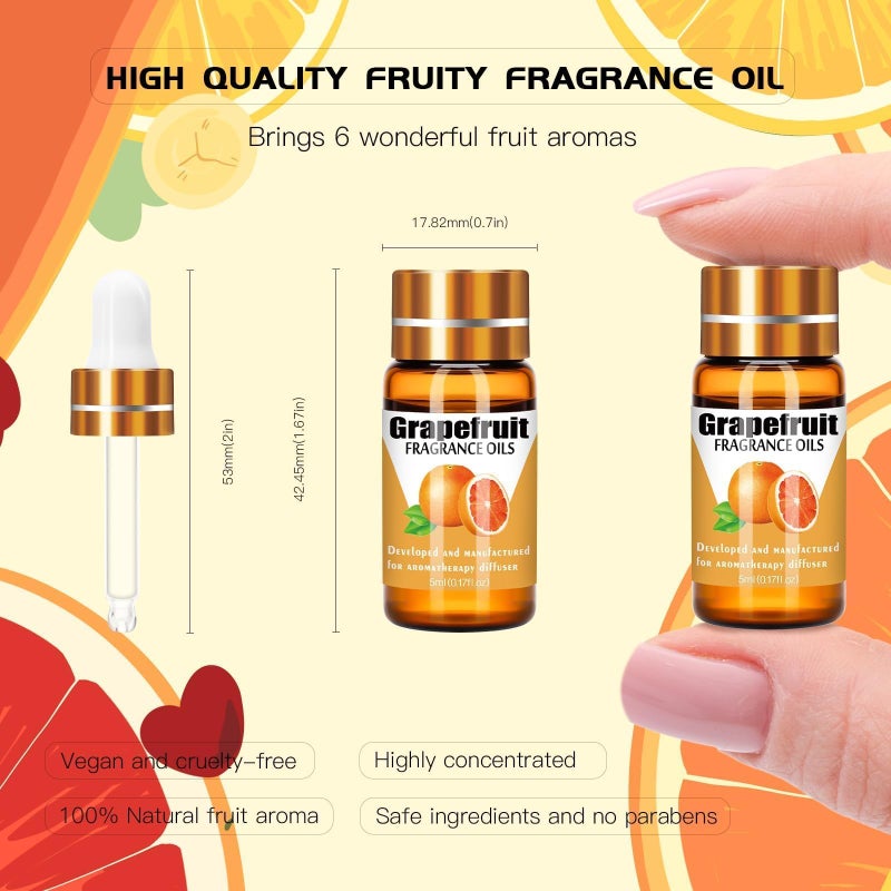 Wtrcsv Fruity Fragrance Oil for Candle Making,Soap Making,Aromatherapy Diffuser, 6 Pcs Fragrance Oils -Coconut,Blueberry,Grapefruit,Apple,Strawberry,Mango (5ml) - Image 3