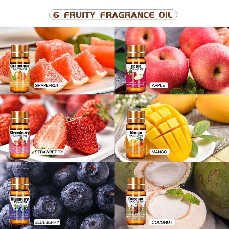 Wtrcsv Fruity Fragrance Oil for Candle Making,Soap Making,Aromatherapy Diffuser, 6 Pcs Fragrance Oils -Coconut,Blueberry,Grapefruit,Apple,Strawberry,Mango (5ml) - Image 2