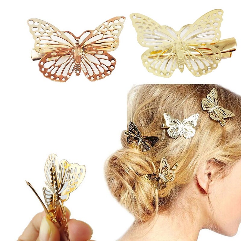 Yueton Pack of 2 Golden Butterfly Hair Clip Hair Accessories Bride Headwear Hair Clips