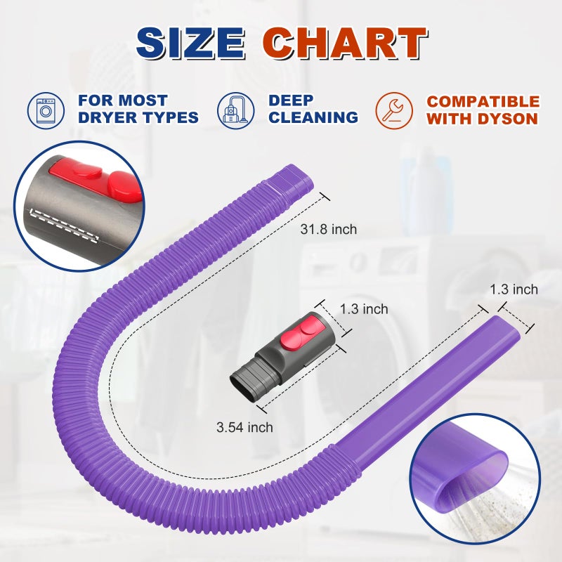 Sealegend Dryer Lint Vacuum Attachment Compatible with Dyson V15 V12 V11 V10 V8 V7 Gen5 Cordless Vacuum Cleaner, Flexible Dryer Vent Cleaner Kit Lint Removal Tool Purple - Image 5