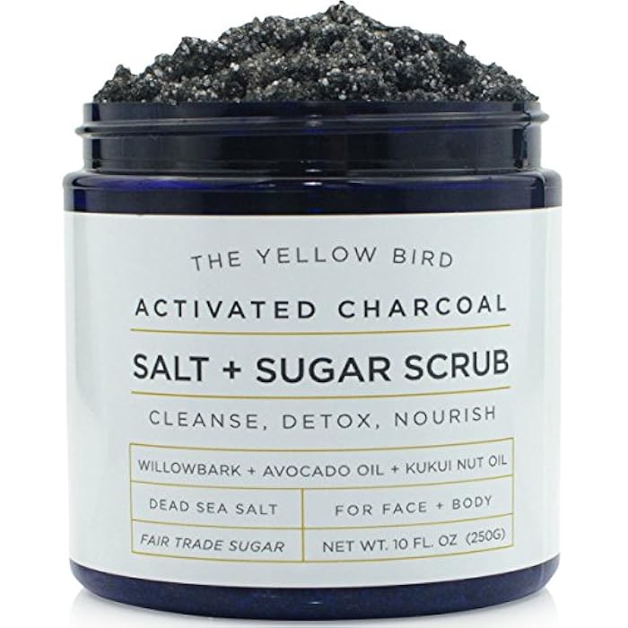 The Yellow Bird Activated Charcoal Face & Body Scrub – Natural Deep Cleansing Exfoliator for Smooth, Soft Skin – Gentle Salt & Sugar Scrub for Armpit & Foot Detox – For Men & Women – Made in USA - Image 1
