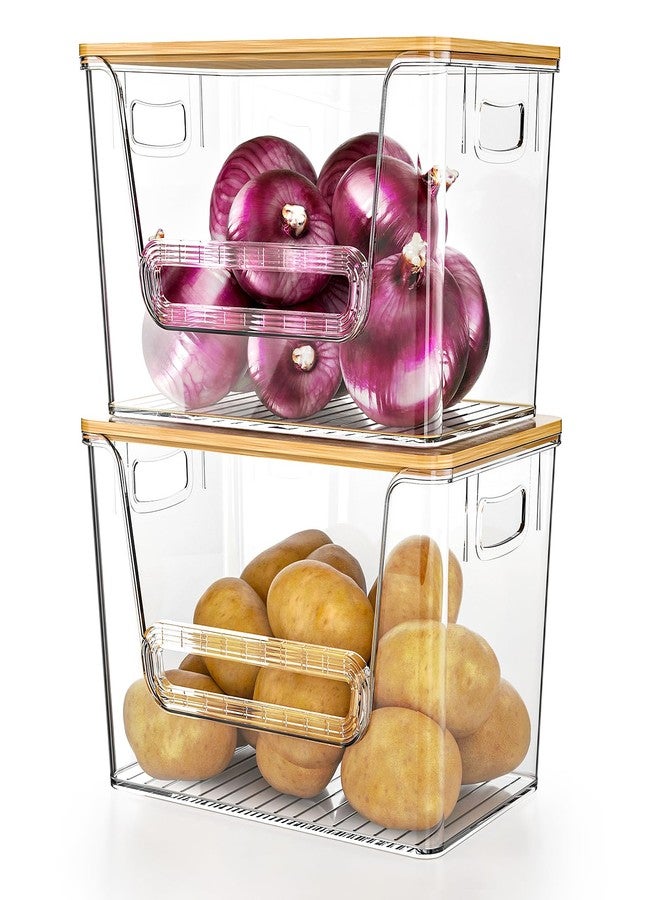 Delamu 2 Set Pantry organizers and Storage,Trash Bag Dispenser with Bamboo Top,Stackable trash bag holder under sink Organizer for 4-30 GalBags,Onion,Potato,Fruits,Clear(11-7/32"L*7" W*7-1/8"H) - Image 1