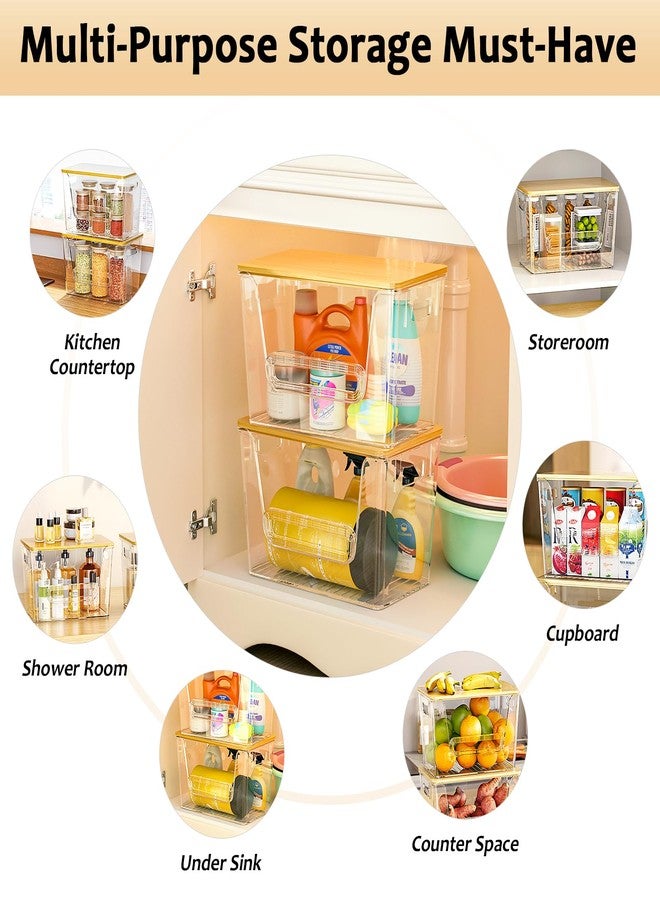 Delamu 2 Set Pantry organizers and Storage,Trash Bag Dispenser with Bamboo Top,Stackable trash bag holder under sink Organizer for 4-30 GalBags,Onion,Potato,Fruits,Clear(11-7/32"L*7" W*7-1/8"H) - Image 4