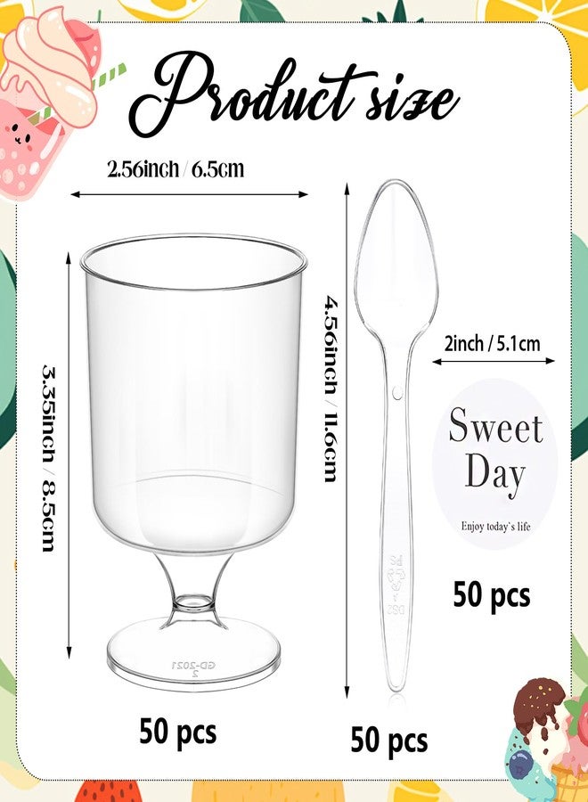 ALEXPRE 100 Pcs Clear Dessert Cups with Spoons 5 Oz Plastic Parfait Cup Disposable Appetizer Cup Round Serving Goblet Cup Dessert Cup for Party Fruit Ice Cream Mousse Pudding Appetizer Bowl (Clear) - Image 3