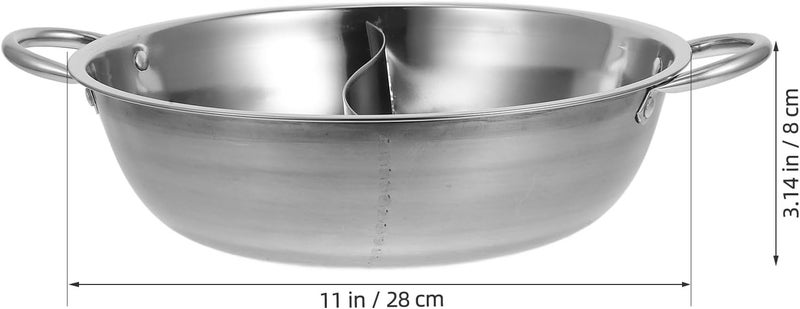 Homoyoyo Divided Stainless Steel Hot Pot Pan with Handles 28cm Double Flavor Hotpot Pot for Family Cooking and Restaurant Use - Image 2
