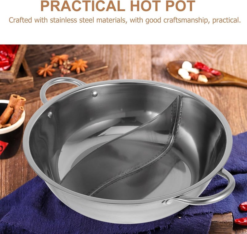 Homoyoyo Divided Stainless Steel Hot Pot Pan with Handles 28cm Double Flavor Hotpot Pot for Family Cooking and Restaurant Use - Image 3
