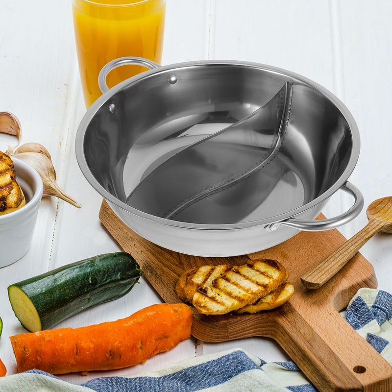 Homoyoyo Divided Stainless Steel Hot Pot Pan with Handles 28cm Double Flavor Hotpot Pot for Family Cooking and Restaurant Use - Image 5