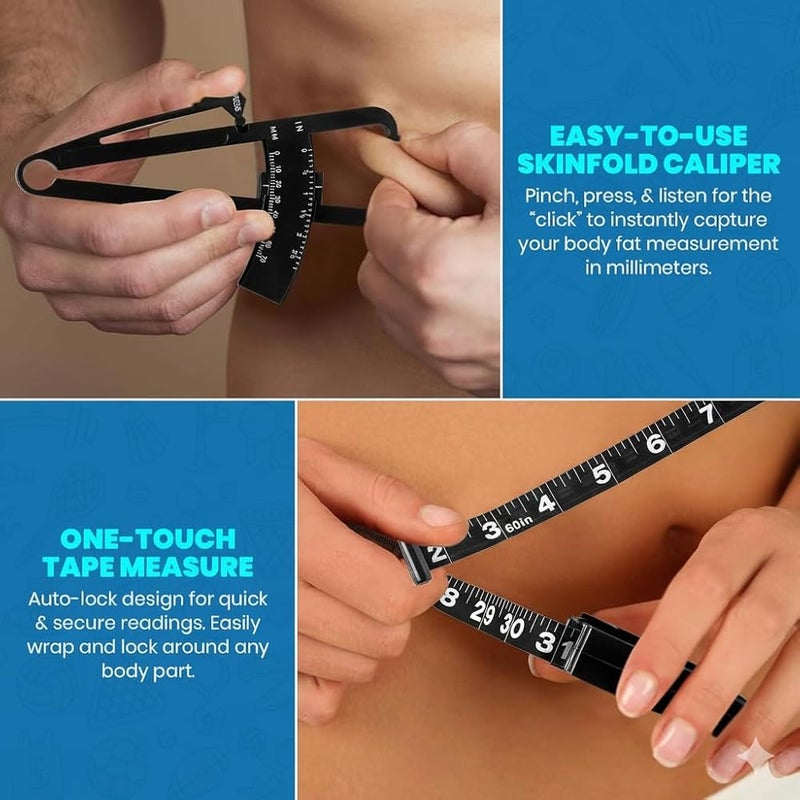 ALCOACH Body Fat Caliper and Measuring Tape for Body - Skinfold Calipers and Body Fat Tape Measure Tool for Accurately Measuring BMI Skin Fold Fitness and Weight-Loss - Upgraded (Black) - Image 4