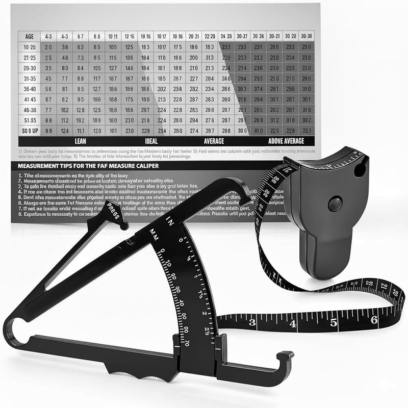 ALCOACH Body Fat Caliper and Measuring Tape for Body - Skinfold Calipers and Body Fat Tape Measure Tool for Accurately Measuring BMI Skin Fold Fitness and Weight-Loss - Upgraded (Black) - Image 1