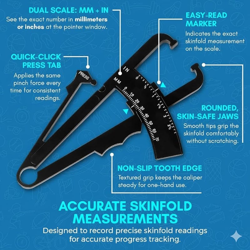 ALCOACH Body Fat Caliper and Measuring Tape for Body - Skinfold Calipers and Body Fat Tape Measure Tool for Accurately Measuring BMI Skin Fold Fitness and Weight-Loss - Upgraded (Black) - Image 3