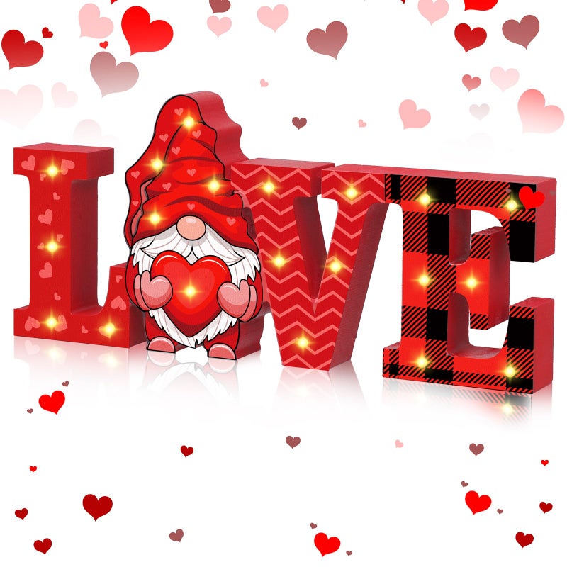 Menkxi Valentines Day LED Wooden Sign Valentine's Day Table Decorations Wooden Love Decor Valentine Tiered Tray Decor Light up Valentine Table Centerpiece Decor for Home Party Desk Office Room - Image 1