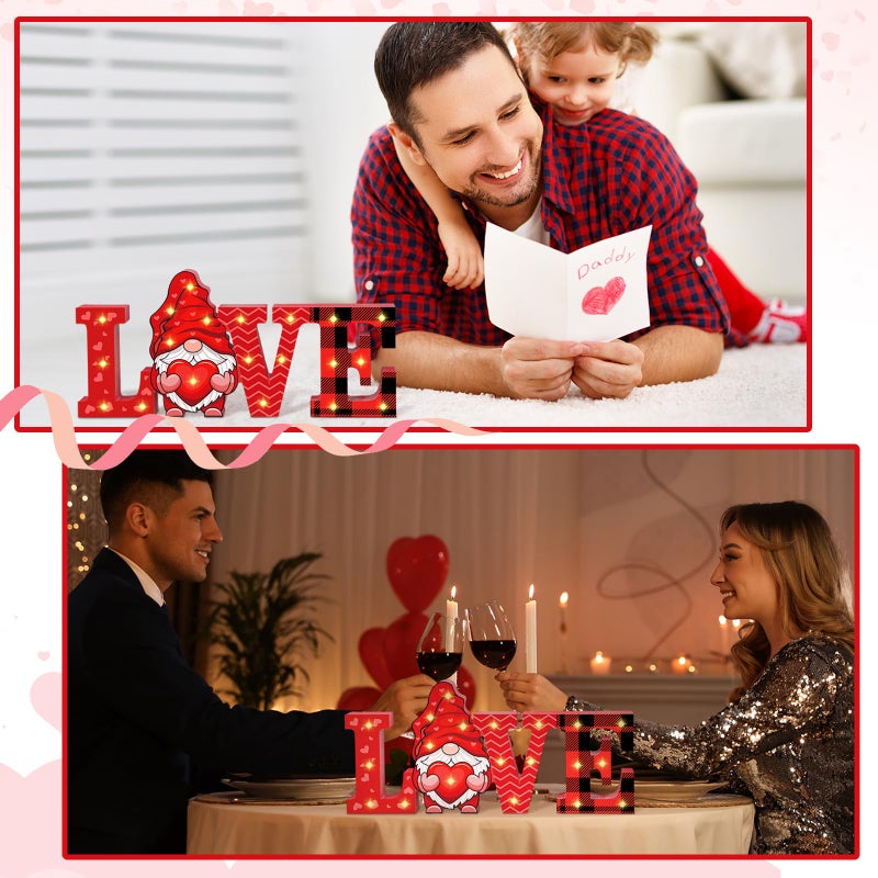 Menkxi Valentines Day LED Wooden Sign Valentine's Day Table Decorations Wooden Love Decor Valentine Tiered Tray Decor Light up Valentine Table Centerpiece Decor for Home Party Desk Office Room - Image 5