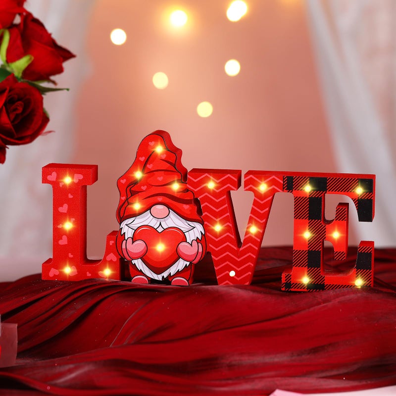 Menkxi Valentines Day LED Wooden Sign Valentine's Day Table Decorations Wooden Love Decor Valentine Tiered Tray Decor Light up Valentine Table Centerpiece Decor for Home Party Desk Office Room - Image 2