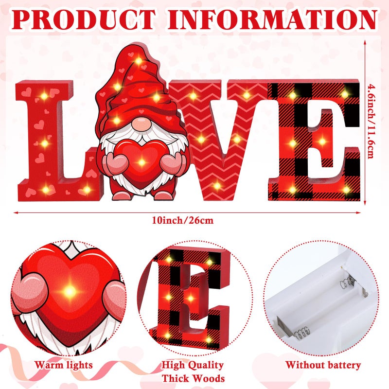 Menkxi Valentines Day LED Wooden Sign Valentine's Day Table Decorations Wooden Love Decor Valentine Tiered Tray Decor Light up Valentine Table Centerpiece Decor for Home Party Desk Office Room - Image 3