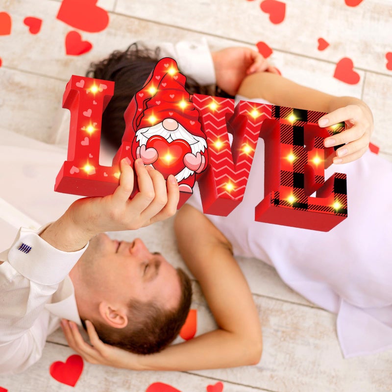 Menkxi Valentines Day LED Wooden Sign Valentine's Day Table Decorations Wooden Love Decor Valentine Tiered Tray Decor Light up Valentine Table Centerpiece Decor for Home Party Desk Office Room - Image 4