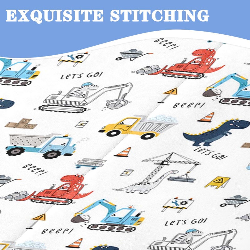 Nesker Twin Zipper Bedding, Truck Dinosaur Zipper Bedding Sets for Boys, 3pcs All in on one, Cute Dino Kids Comforter Set with Fitted Sheet and 2 Pillowcases - Image 5
