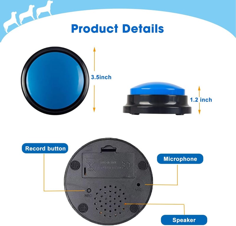 BoArt Voice Recording Button, Dog Buttons for Communication Pet Training Buzzer, 30 Second Record&Playback, Voice Recording Clicker for Cat, Puppy, Pet Trainin, Funny Gift for Study Office Home 4 Pcs - Image 3