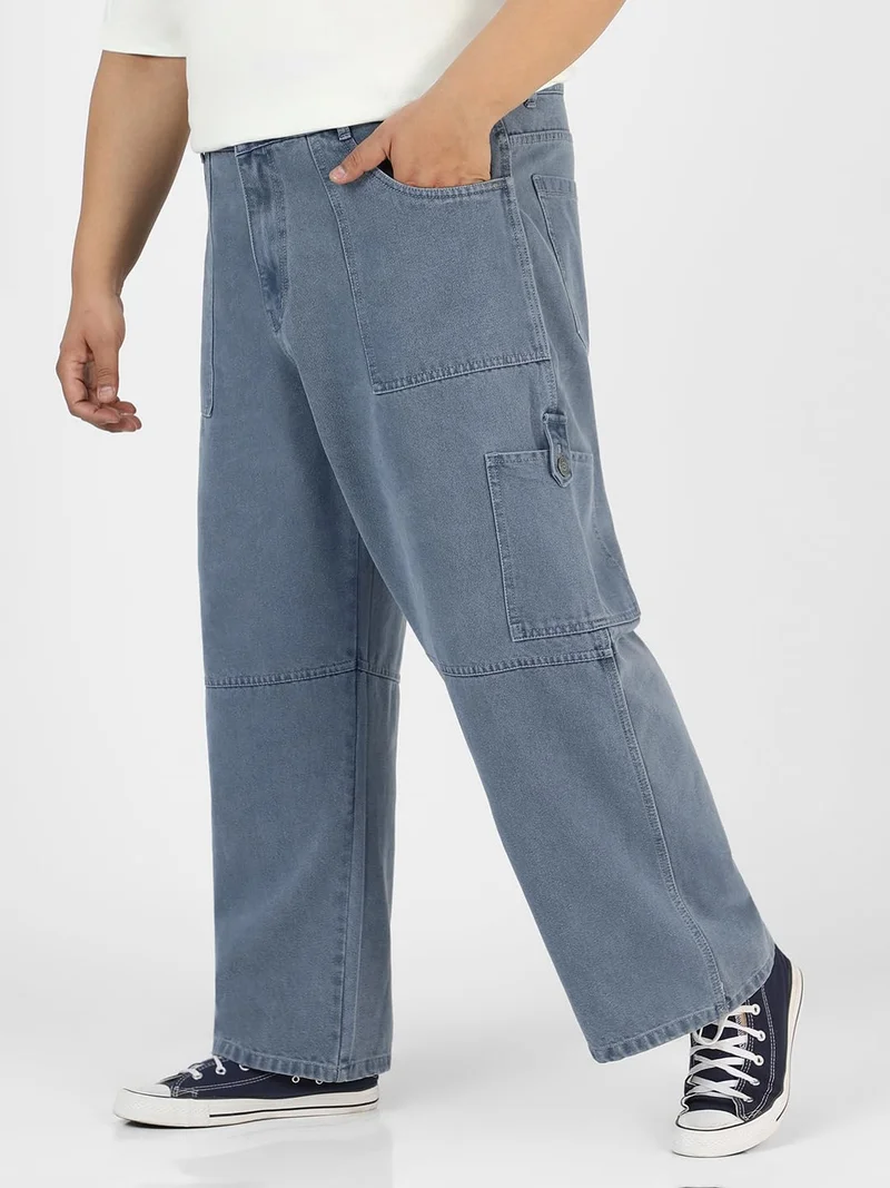 أوربانو فاشن Urbano Plus Men's Light Grey Loose Baggy Fit Washed Cargo Jeans with 6 Pockets Non-Stretchable
