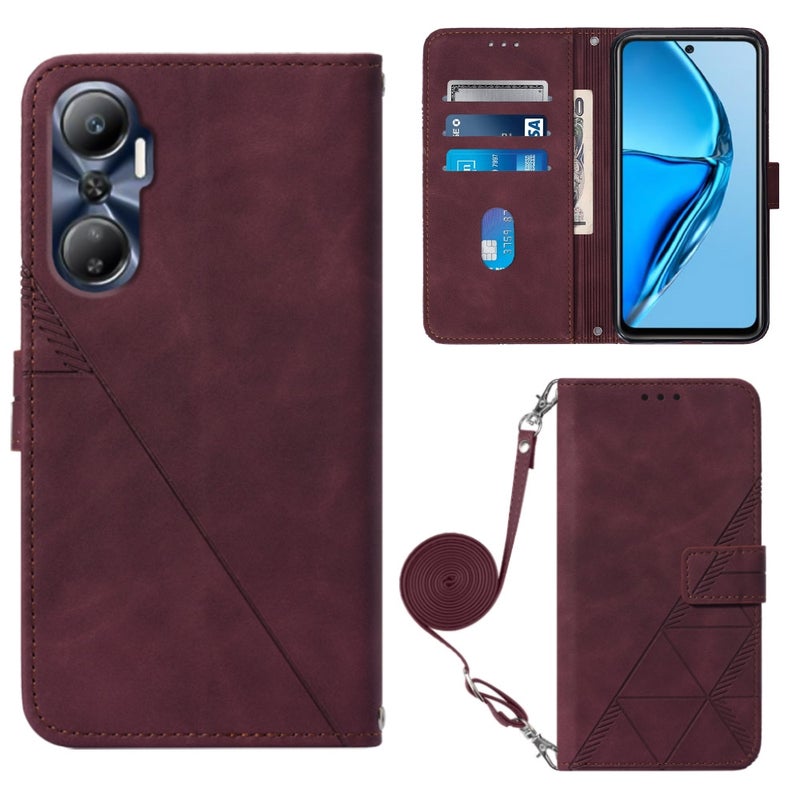 HuHa Case Cover For Infinix Hot 20 4G Crossbody 3D Embossed Flip Leather Phone Case(Wine Red) - Image 1