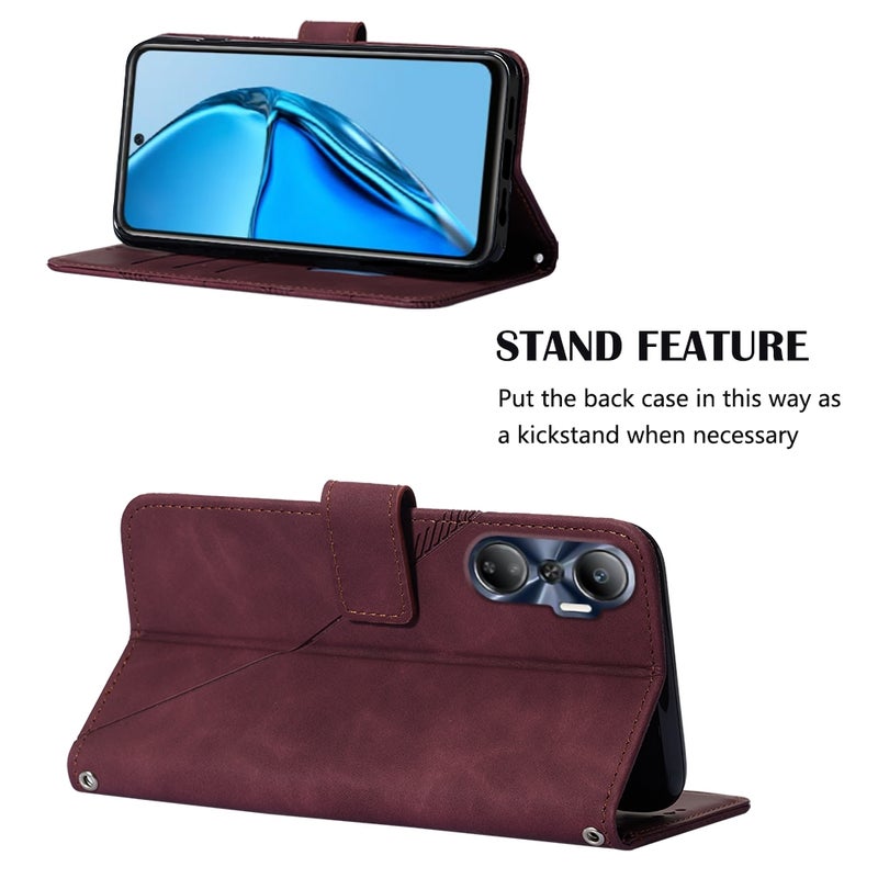 HuHa Case Cover For Infinix Hot 20 4G Crossbody 3D Embossed Flip Leather Phone Case(Wine Red) - Image 5