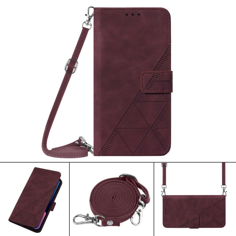 HuHa Case Cover For Infinix Hot 20 4G Crossbody 3D Embossed Flip Leather Phone Case(Wine Red) - Image 2