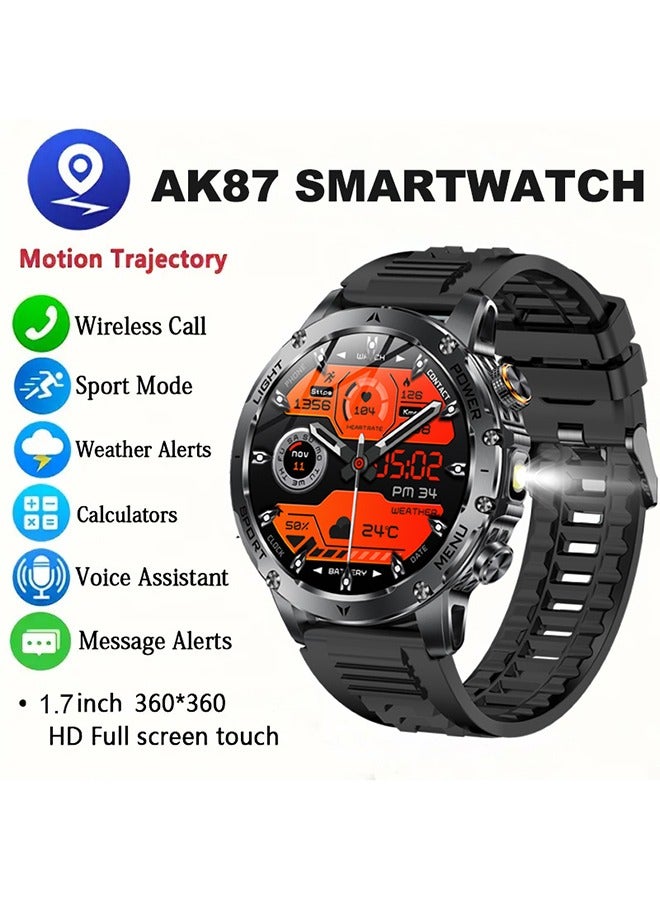 RollsTimi LED Men'S Smart Watch with Wireless Calling 1.7" HD Large Screen, 1000mAh Battery, Long Standby Time, Flashlight, Fitness Tracker Watch, 100+ Sports Modes, Voice Assistant