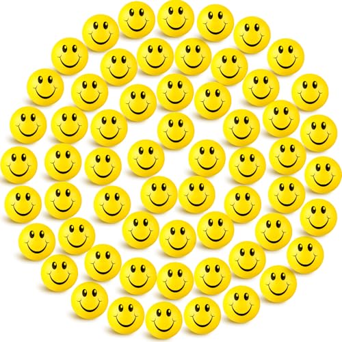 Skylety 100 Pieces Mini Smile Face Stress Balls Funny Stresbe Happy Foam Soft Colored Smile Toys for Adults 12 Inch Relief Balls for AnxietyYellow - Image 1