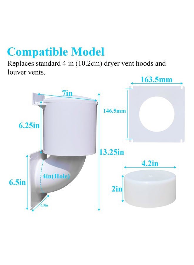 WFCYX Dryer Vent Cover 4 inch, Outdoor Dryer Vent Closure/Seal, Hood for Home Exterior, UV Resistant, Mouse Proof, Natural Energy Saving, Clothes Dryer Replacement Vents, W/Screw & Washer for Installation - Image 3