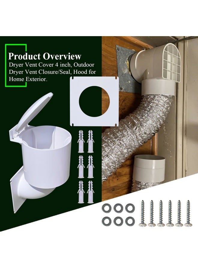 WFCYX Dryer Vent Cover 4 inch, Outdoor Dryer Vent Closure/Seal, Hood for Home Exterior, UV Resistant, Mouse Proof, Natural Energy Saving, Clothes Dryer Replacement Vents, W/Screw & Washer for Installation - Image 2