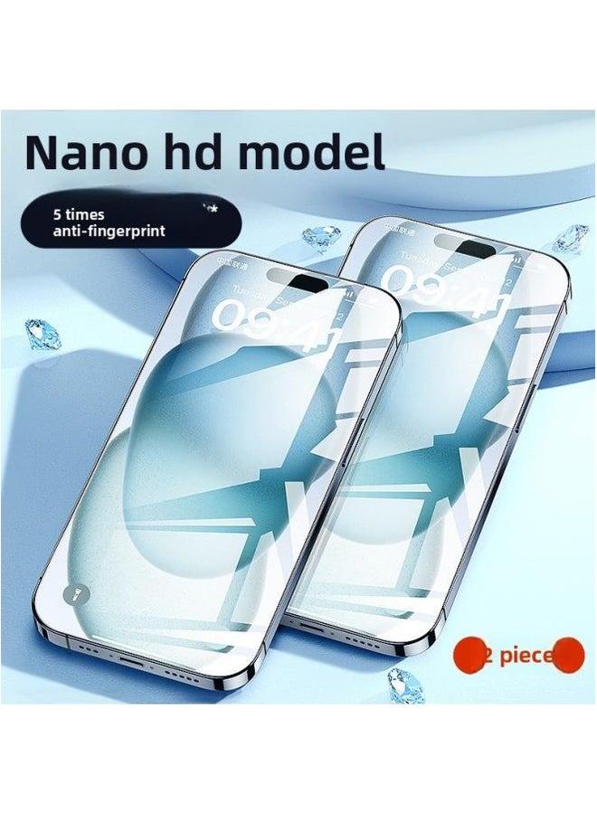[Fingerprint-free] Applicable To For Iphone15 Tempered Film Iphone 13/14 Mobile Phone 11promax Anti-peep 12 Full Screen X-Colour:[nano Hd Film♦Pack Of 2] 5 Times Stronger Anti-fingerprint♦Damage Compensation Guaranteed-Size:For 15 Pro  - Image 1
