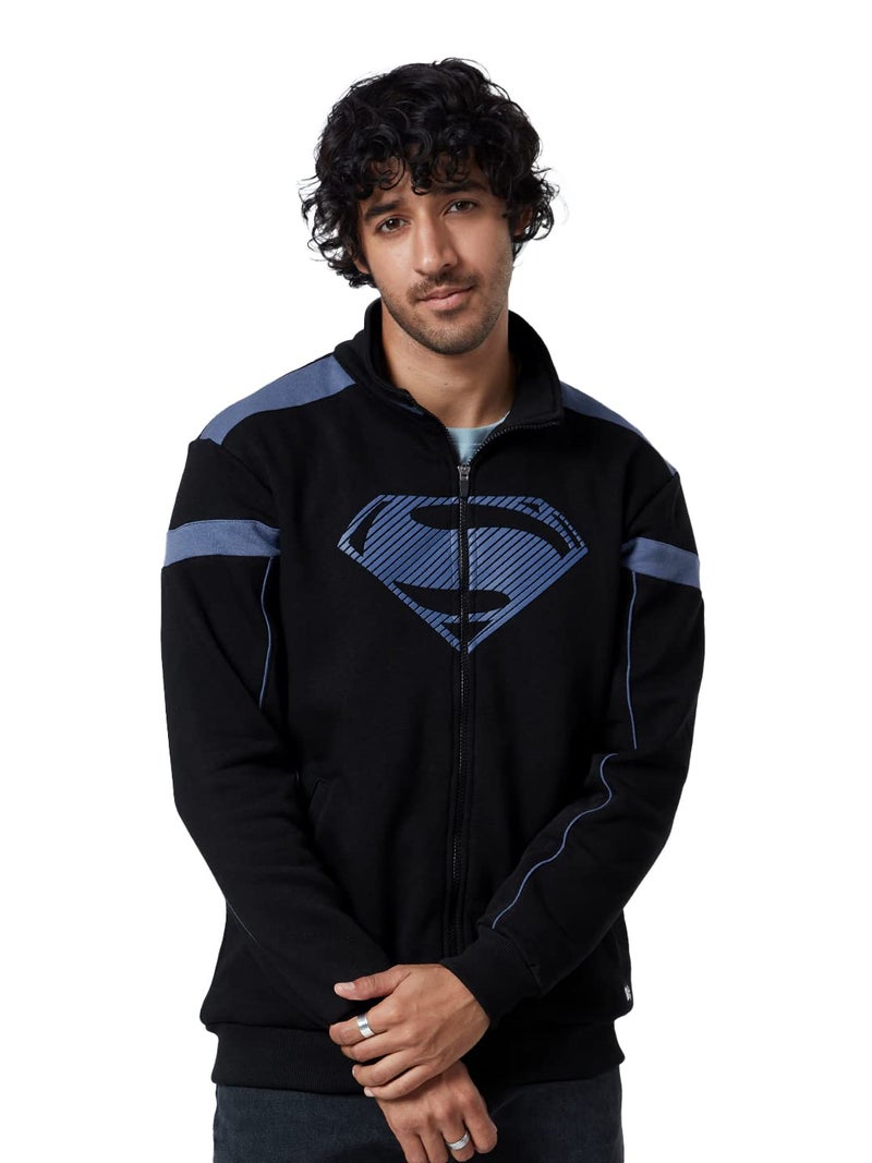 The Souled Store| Official Superman: Sigil Mens and Boys Jackets|Full Sleeve|Regular fit Graphic Printed | 60% Cotton 40% Polyester Black & Blue Color Men Jackets - Image 1
