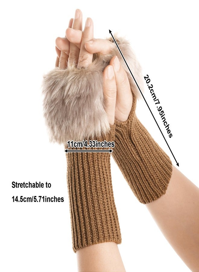 cnomg 4 Pairs Winter Faux Fur Fingerless Gloves Faux Fur Half Finger Warmers Fingerless Gloves for Women Girls Winter Driving Working Typing Indoor Outdoor - Image 3