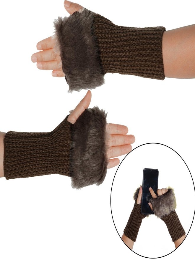 cnomg 4 Pairs Winter Faux Fur Fingerless Gloves Faux Fur Half Finger Warmers Fingerless Gloves for Women Girls Winter Driving Working Typing Indoor Outdoor - Image 5