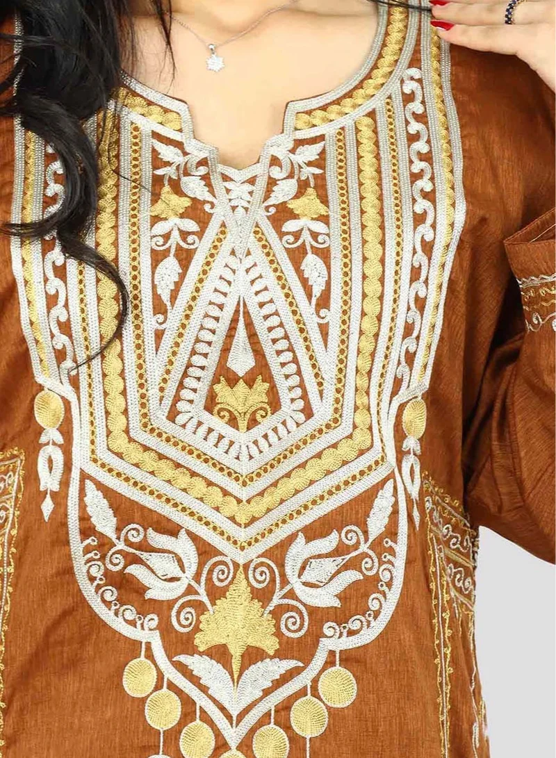 IKKXA Full Sleeve Aary Embroidered Jalabiya | Kaftan