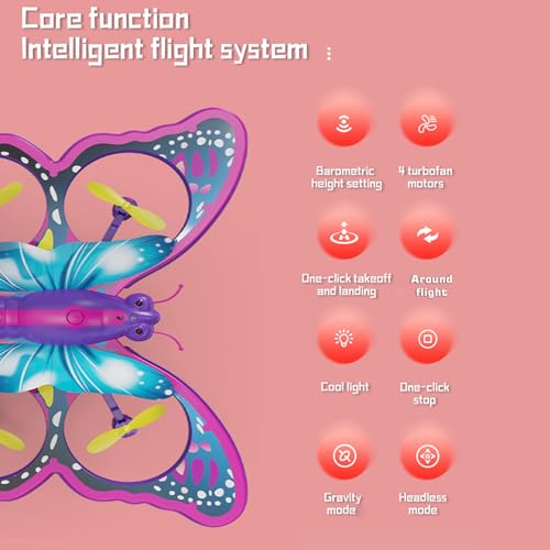 Dodoore Mini Drone for Adults Remote Control Butterfly Drone with LED Lights RC Quadcopter with 3D Flip Headless Mode Altitude Hold Small Flying Toys Drones for Beginners 1 Battery - Image 5