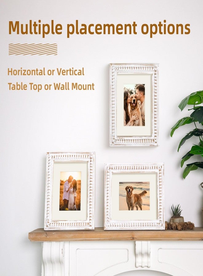 MACVAD White 8x10 Picture Frame with Mat for Displays 8x10 and 5x7 Photos, Farmhouse Picture Frames with Wooden Beaded Design, White 8 by 10 Picture Frame for Tabletop Home Decor - Image 3
