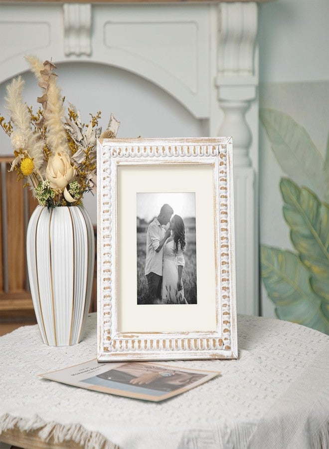 MACVAD White 8x10 Picture Frame with Mat for Displays 8x10 and 5x7 Photos, Farmhouse Picture Frames with Wooden Beaded Design, White 8 by 10 Picture Frame for Tabletop Home Decor - Image 5