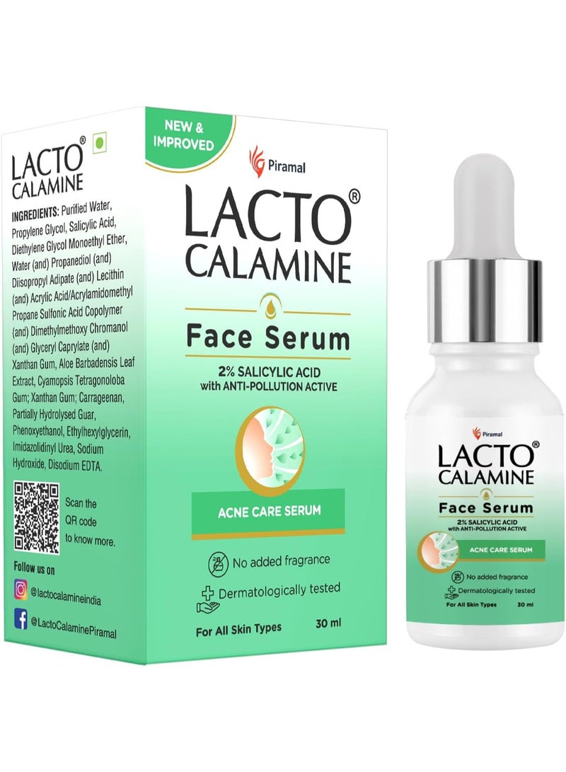 Lacto Calamine 2% Salicylic Acid Serum | 30ml | Face Serum For Acne, Blackheads, Oil control & Open Pores | Serum For Clear Skin | Face Serum for Women & Men | Dermatologically Tested & Fragrance Free - Image 1