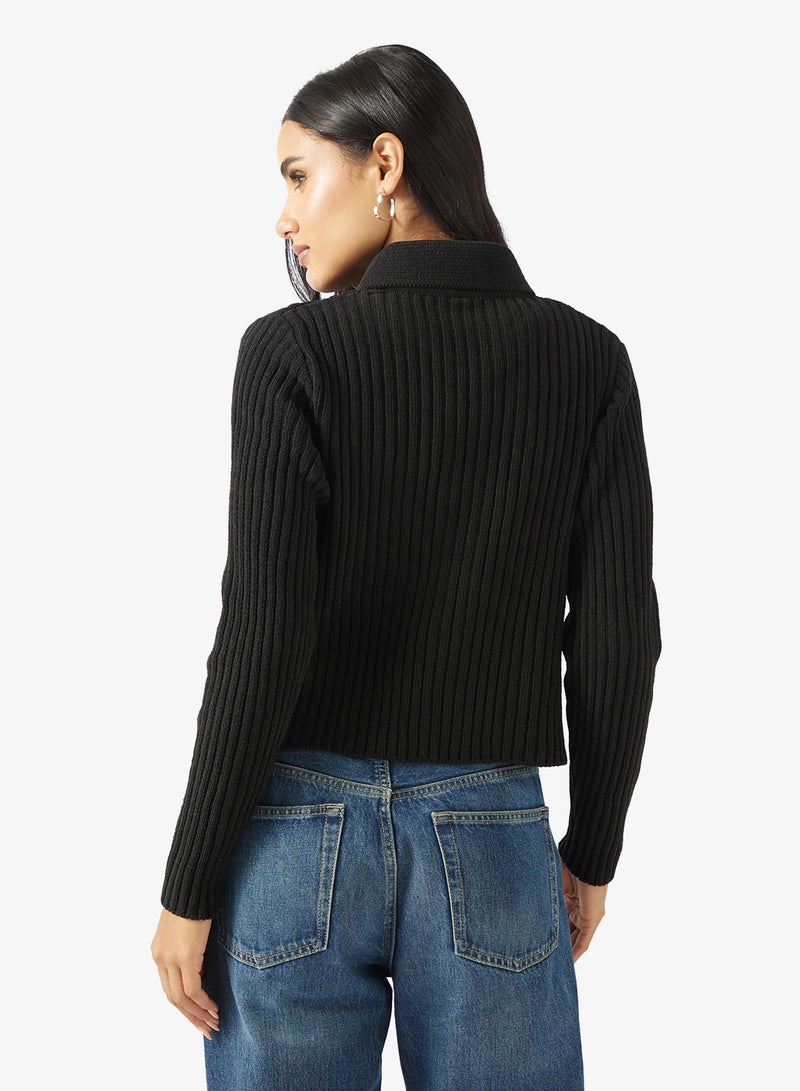 ONLY Onlelly Life Polo Zip Up Long Sleeve Cardigan - Image 2