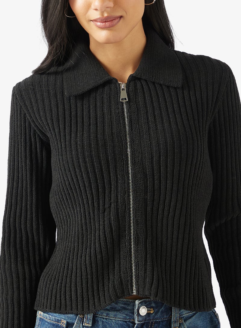 ONLY Onlelly Life Polo Zip Up Long Sleeve Cardigan - Image 3
