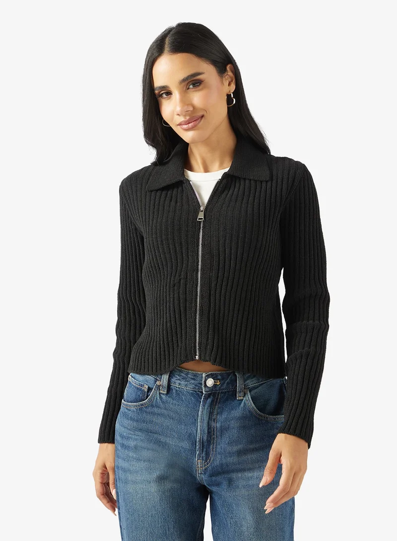 ONLY Onlelly Life Polo Zip Up Long Sleeve Cardigan