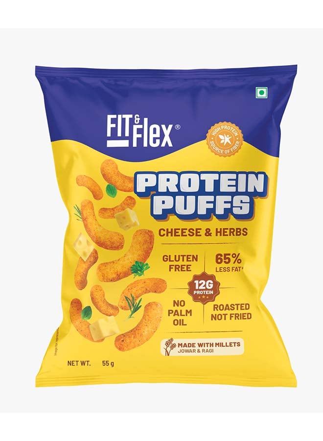 Fit & Flex Protein Puffs | Cheese & Herbs | 12G Protein, Gluten Free, No Palm Oil | 55g - Image 1