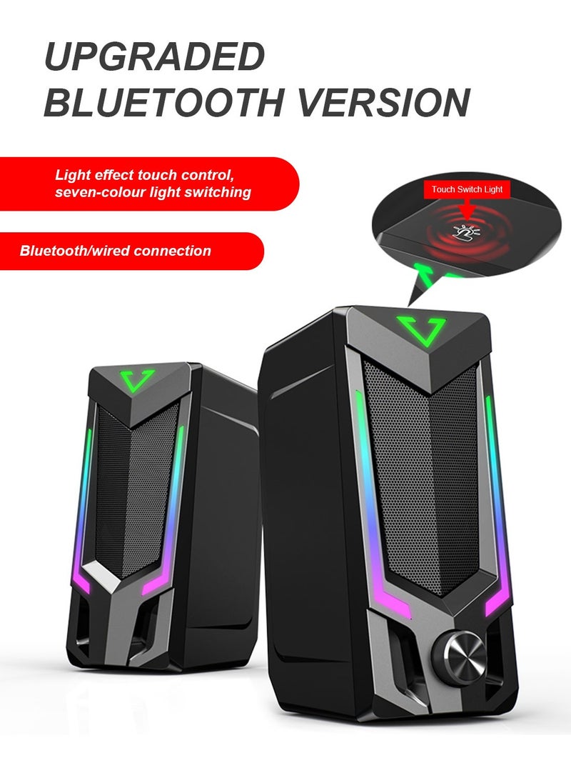 صدى - سماعات كمبيوتر سلكية أو بلوتوث، مكبرات صوت للكمبيوتر الشخصي تعمل بمنفذ USB مع صوت ستيريو عالٍ وإضاءة RGB لسطح المكتب وiMac وMacBook والكمبيوتر المحمول والشاشة - Image 1